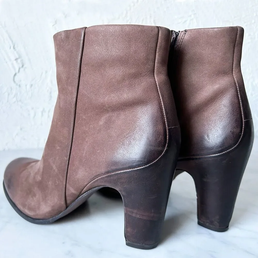 Ecco Jaffna Ankle Boots Women's Size 38/7.5 Brown Leather Heeled Side Zip
